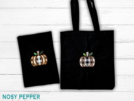 Plaid Pumpkin applique & sketch fill versions included (5 sizes) machine embroidery design DIGITAL DOWNLOAD on Sale