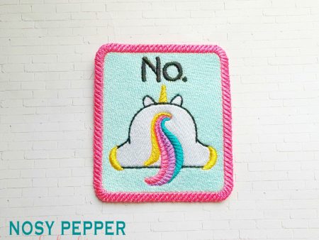 No Unicorn patch machine embroidery design (2 sizes included) DIGITAL DOWNLOAD Online now