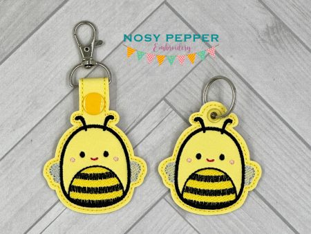 Bee Squishy snap tab and eyelet fob machine embroidery file (single and multi files included) DIGITAL DOWNLOAD Hot on Sale