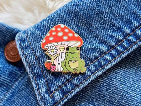 Frog & Mushroom Enamel Pin For Sale