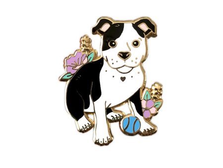 Black and White Pit Bull Dog Enamel Pin on Sale