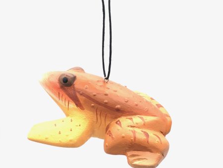 Hand-Carved Wood Frog Ornament For Sale