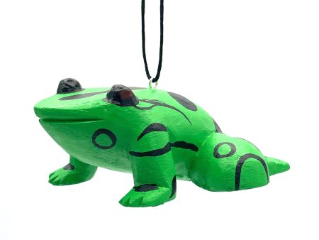 Hand-Carved Green & Black Poison Dart Frog Ornament Online now