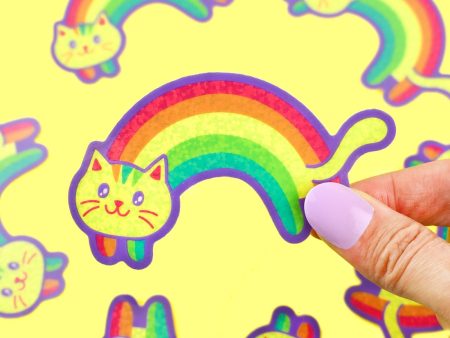 Glitter Rainbow Cat Vinyl Sticker Online Sale