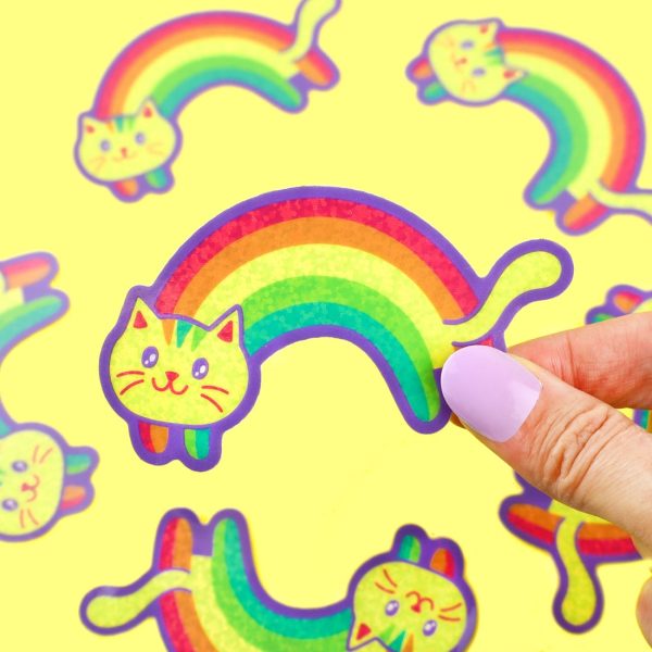 Glitter Rainbow Cat Vinyl Sticker Online Sale