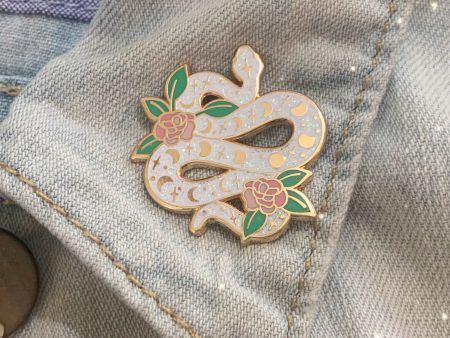 White Glitter Serpent Enamel Pin Online